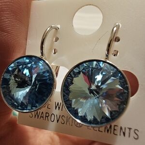 Swarovski Element Baby Blue Earrings. 15mm NWT! Leverback Party Work Fun Wedding